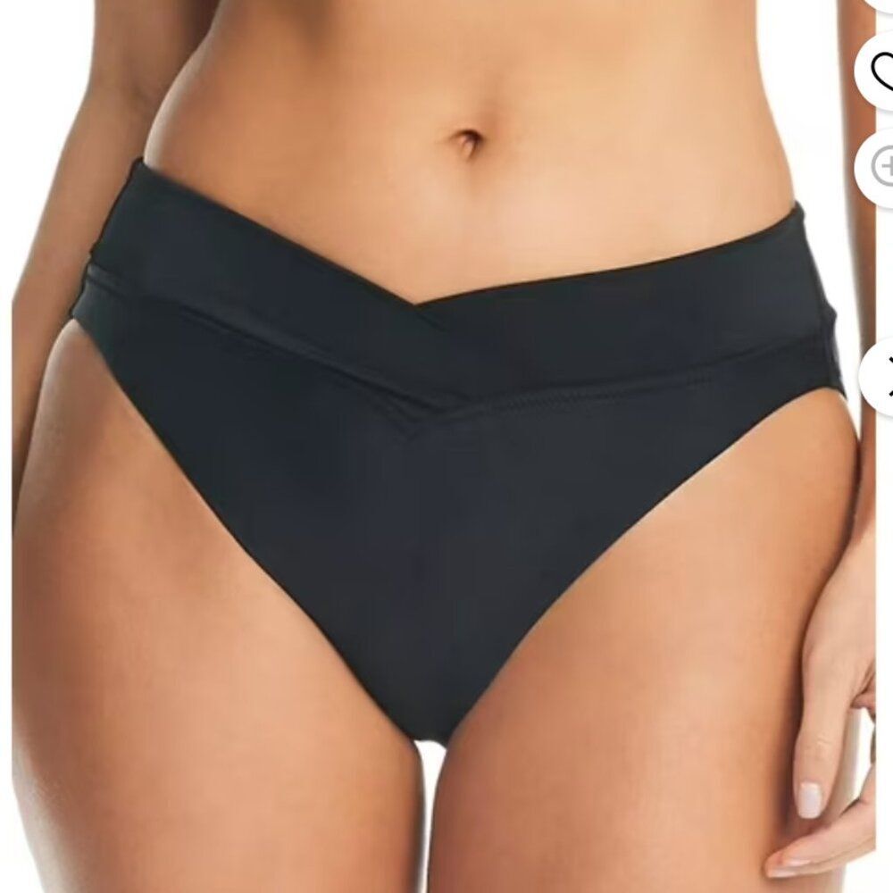 Bar III Bar III BLACK V-Waist High-Leg Bikini Swim Bottom Size XL